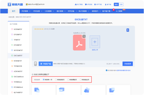 EXCEL转TXT在线工具 步骤2 开始转换 根据需要进行自定义设置