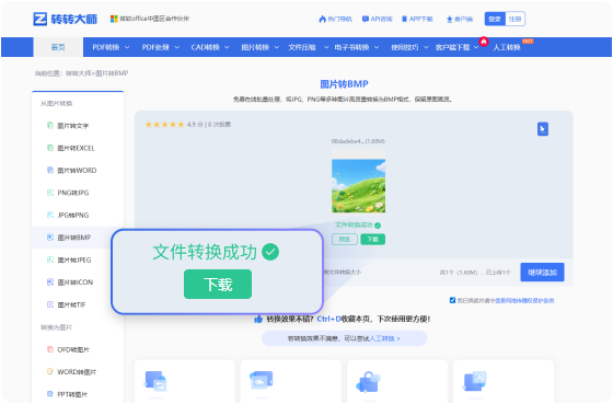 图片转BMP在线工具 步骤3 预览下载 可在线预览BMP并下载BMP图片。