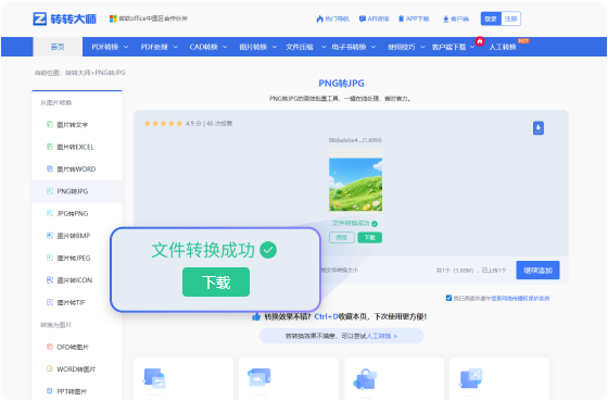 PNG转JPG在线工具 步骤3 预览下载 可在线预览JPG并下载JPG图片。