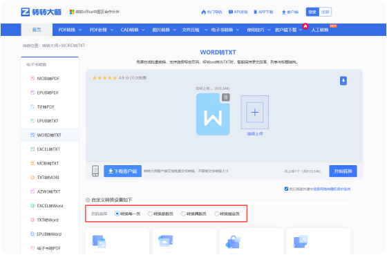 WORD转TXT在线工具 步骤2 开始转换 根据需要进行自定义设置