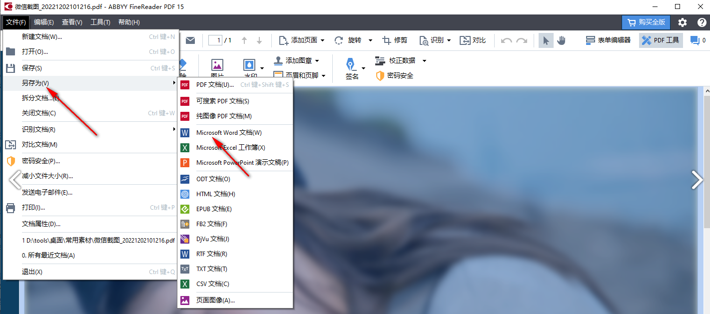 借助专业OCR软件——ABBYY FineReader步骤三
